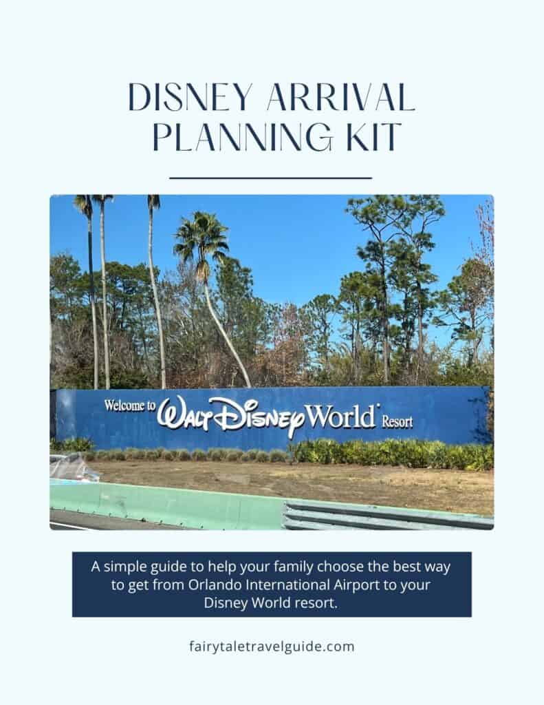 Cover graphic for the Disney Arrival Planning Kit, a step-by-step guide for getting from Orlando International Airport to Disney World with kids.