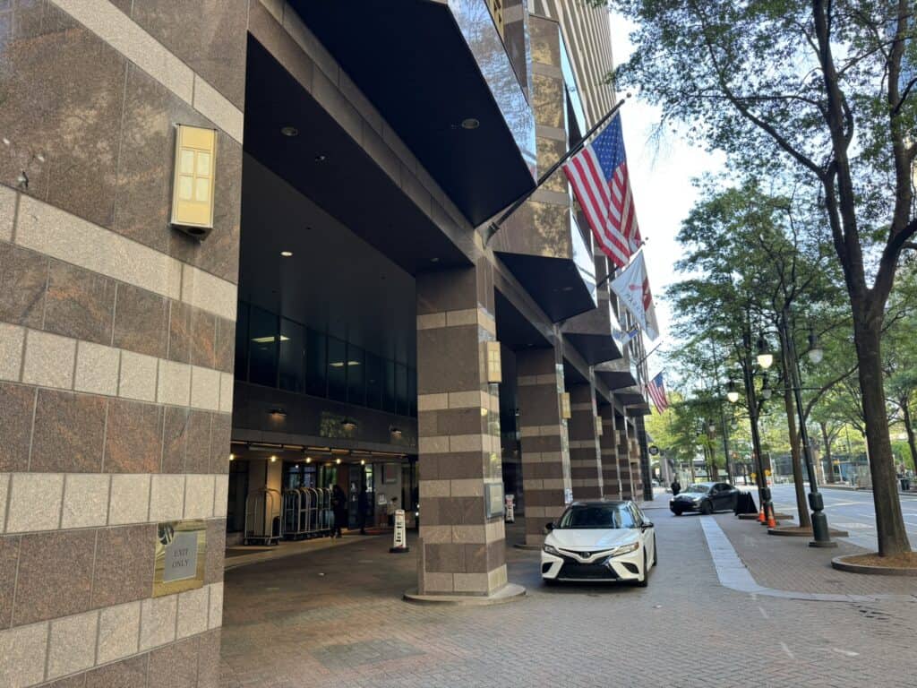 Exterior entrance of Charlotte Marriott City Center in Uptown Charlotte.